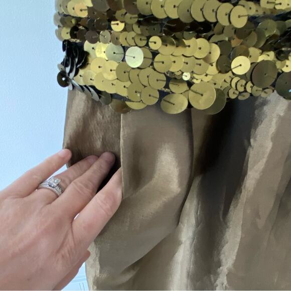 Alex Evenings Brown Shiny Metallic Belted Dress Cocktail Party size 12 pockets - Picture 6 of 7